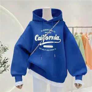 Fleece Navy Blue Design Print Hoodie