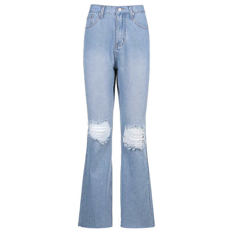 High-rise Flared Ripped Street Casual Jeans