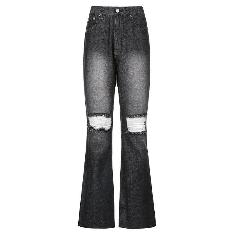 High-rise Flared Ripped Street Casual Jeans