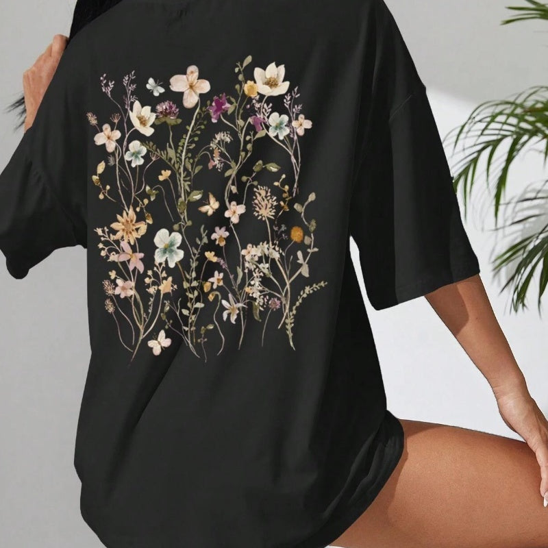 Beautiful Flower Clusters Print Cotton Women T-shirts Casual