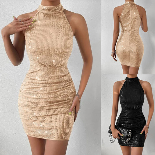 Pleated Sequins Tight Dress