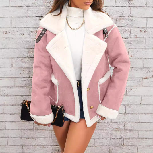 Fashion Polo Collar Plush Jacket Winter Warm Casual Coat