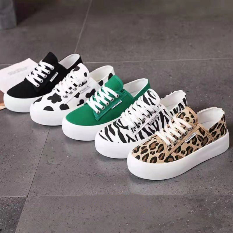 New Platform Spring And Summer Leisure Two-way Leopard Print Sneakers For Women