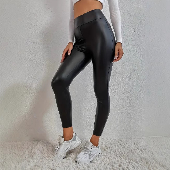 Slim Fit Hip Raise Leather Pants Thin Velvet Outdoor Casual Leggings