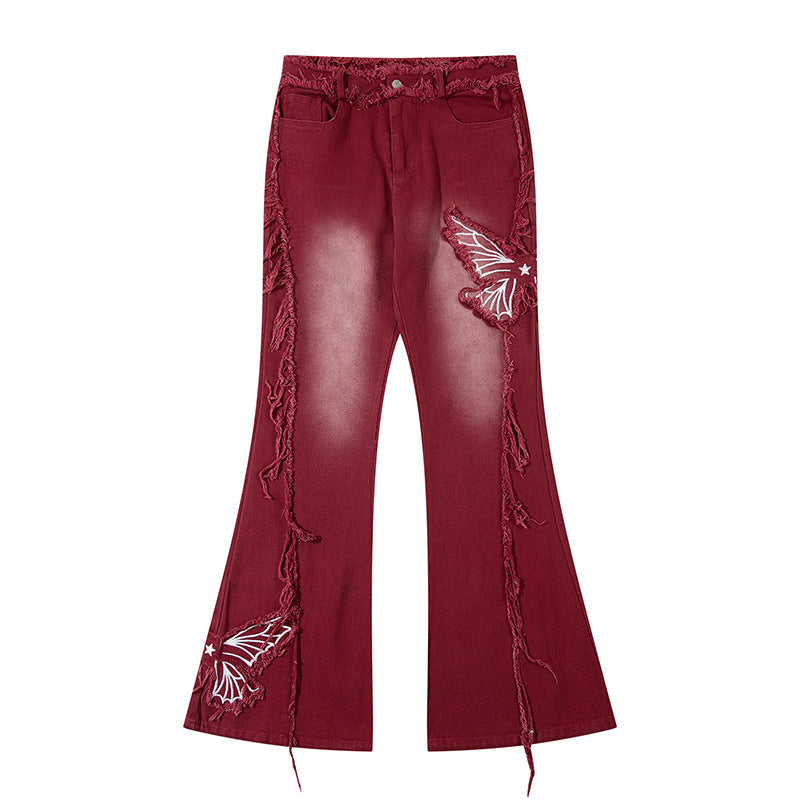 Fashionable Retro Butterfly Embroidered Jeans For Women