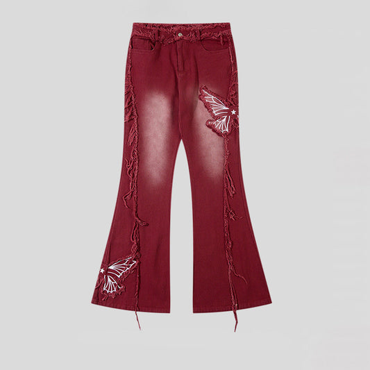 Fashionable Retro Butterfly Embroidered Jeans For Women