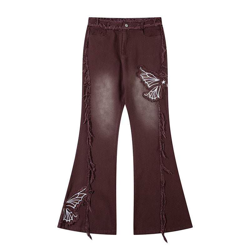 Fashionable Retro Butterfly Embroidered Jeans For Women